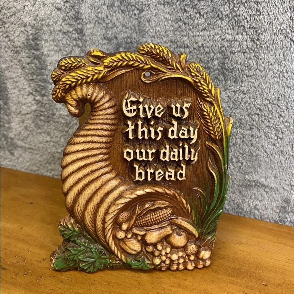 VTG 1950s Cornucopia Napkin Holder Give Us This Day Our Daily Bread, Cottagecore